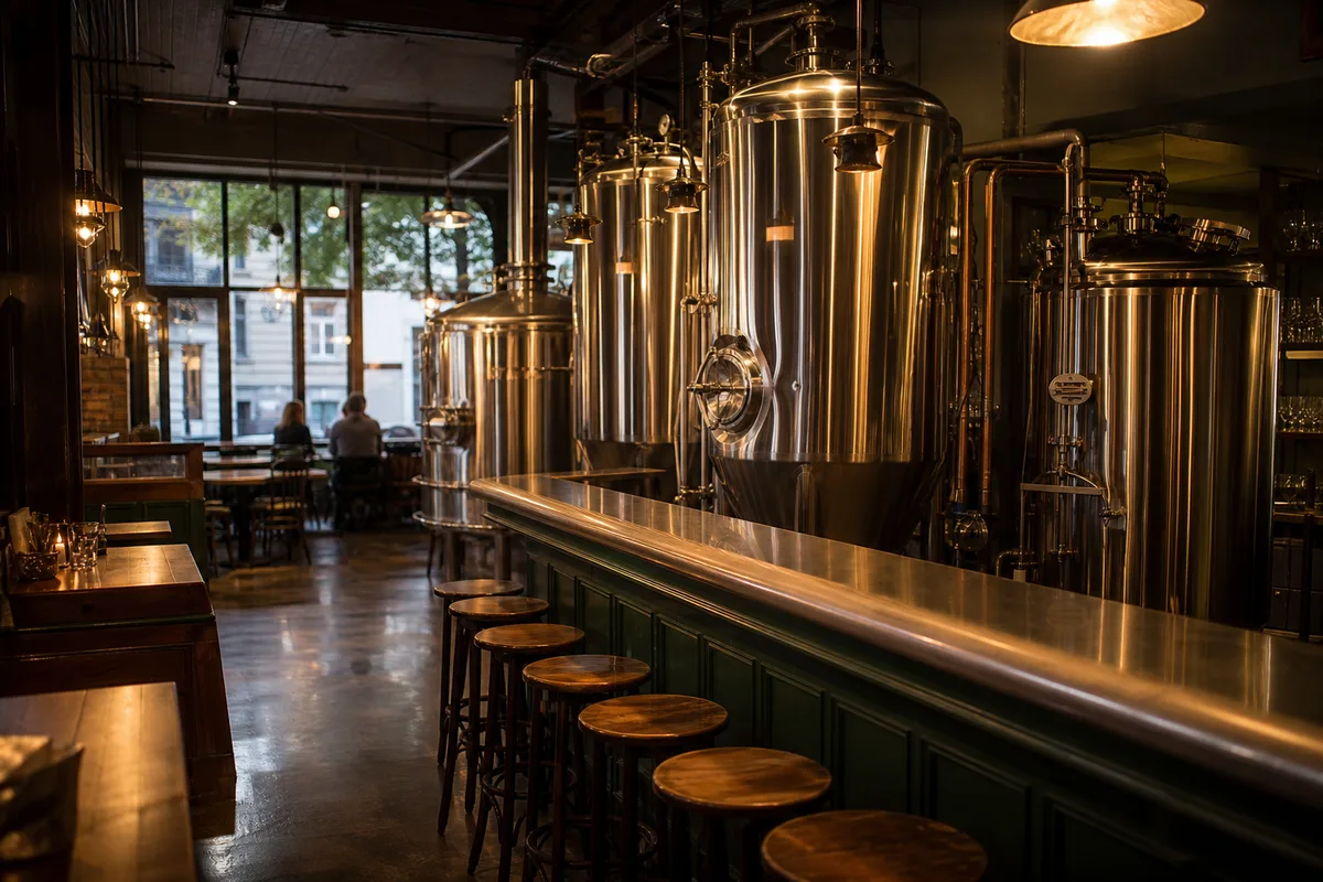 Cuves de brassage en inox dans un atelier artisanal